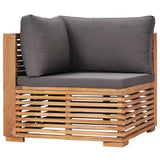 NNEVL Garden Corner Sofa with Grey Cushion Solid Teak Wood