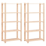 NNEVL 5-Tier Storage Racks 2 pcs 80x38x170 cm Solid Wood Pine 250 kg