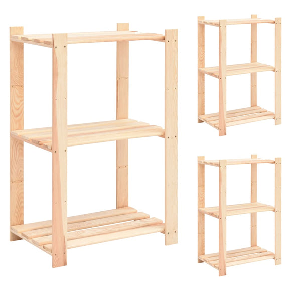 NNEVL 3-Tier Storage Racks 3 pcs 60x38x90 cm Solid Wood Pine 150 kg