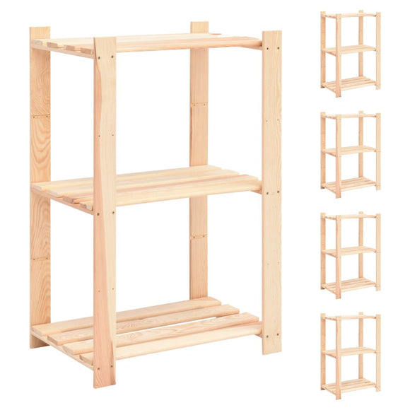 NNEVL 3-Tier Storage Racks 5 pcs 60x38x90 cm Solid Wood Pine 150 kg