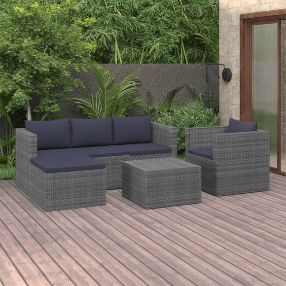 NNEVL 4 Piece Garden Lounge Set Poly Rattan Grey and Anthracite