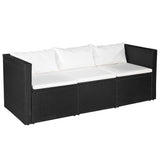 NNEVL 3 Piece Garden Lounge Set Poly Rattan Black and White