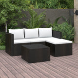 NNEVL 3 Piece Garden Lounge Set Poly Rattan Black and White