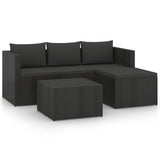 NNEVL 3 Piece Garden Lounge Set Poly Rattan Black and Grey