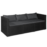 NNEVL 3 Piece Garden Lounge Set Poly Rattan Black and Grey
