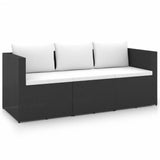 NNEVL 3 Seater Garden Sofa Black Poly Rattan with White Cushions