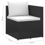 NNEVL 3 Seater Garden Sofa Black Poly Rattan with White Cushions