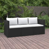 NNEVL 3 Seater Garden Sofa Black Poly Rattan with White Cushions