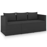 NNEVL 3 Seater Garden Sofa Black Poly Rattan with Black Cushions