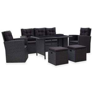 NNEVL 6 Piece Garden Lounge Set with Cushions Poly Rattan Black
