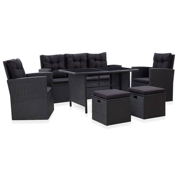 NNEVL 6 Piece Garden Lounge Set with Cushions Poly Rattan Black