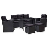 NNEVL 6 Piece Garden Lounge Set with Cushions Poly Rattan Black