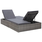 NNEVL Double Sun Lounger with Cushion Poly Rattan Grey