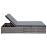 NNEVL Double Sun Lounger with Cushion Poly Rattan Grey