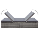 NNEVL Double Sun Lounger with Cushion Poly Rattan Grey