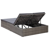 NNEVL Double Sun Lounger with Cushion Poly Rattan Grey