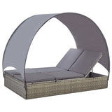 NNEVL Double Sun Lounger with Canopy Poly Rattan Grey
