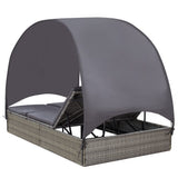 NNEVL Double Sun Lounger with Canopy Poly Rattan Grey