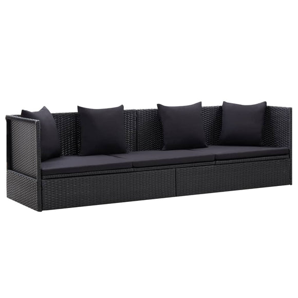 NNEVL Garden Bed with Cushion and Pillow Poly Rattan Black