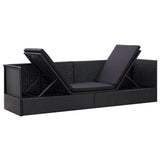 NNEVL Garden Bed with Cushion and Pillow Poly Rattan Black