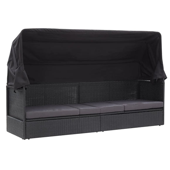 NNEVL Outdoor Sofa Bed with Canopy Poly Rattan Black