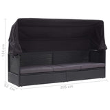 NNEVL Outdoor Sofa Bed with Canopy Poly Rattan Black