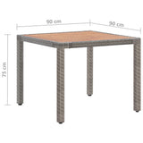 NNEVL Garden Table Grey 90x90x75 cm Poly Rattan and Solid Acacia Wood