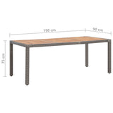 NNEVL Garden Table Grey 190x90x75 cm Poly Rattan and Solid Acacia Wood