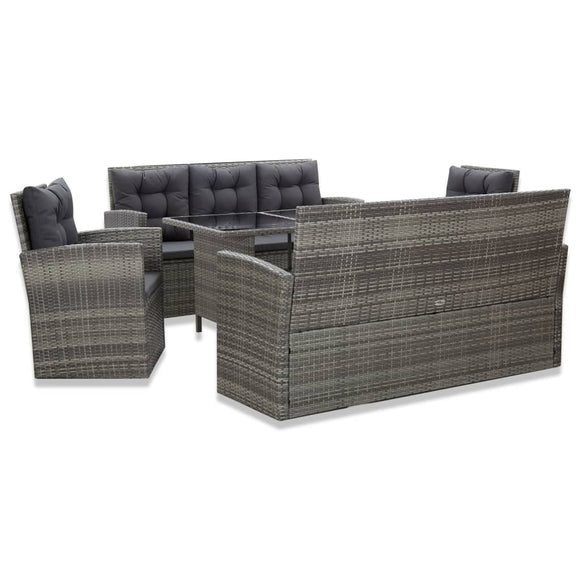NNEVL 5 Piece Outdoor Dining Set with Cushions Poly Rattan Grey
