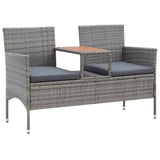 NNEVL 2-Seater Garden Bench with Tea Table 143 cm Poly Rattan Grey