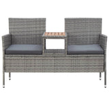NNEVL 2-Seater Garden Bench with Tea Table 143 cm Poly Rattan Grey