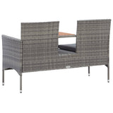 NNEVL 2-Seater Garden Bench with Tea Table 143 cm Poly Rattan Grey