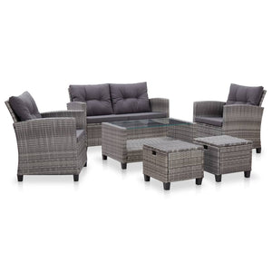 NNEVL 6 Piece Garden Sofa Set with Cushions Poly Rattan Dark Grey