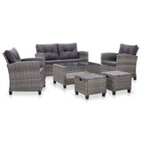 NNEVL 6 Piece Garden Sofa Set with Cushions Poly Rattan Dark Grey