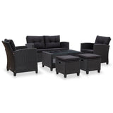 NNEVL 6 Piece Garden Sofa Set with Cushions Poly Rattan Black