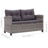 NNEVL 2-Seater Garden Sofa with Cushions Grey 124 cm Poly Rattan