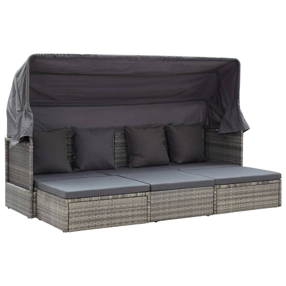 NNEVL Garden Lounge Bed with Roof Mixed Grey Poly Rattan