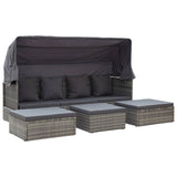 NNEVL Garden Lounge Bed with Roof Mixed Grey Poly Rattan