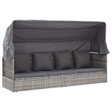 NNEVL Garden Lounge Bed with Roof Mixed Grey Poly Rattan