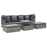 NNEVL Garden Lounge Bed with Roof Mixed Grey Poly Rattan