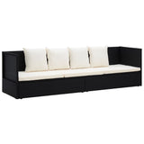 NNEVL Garden Bed with Cushion & Pillows Poly Rattan Black