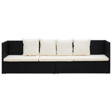 NNEVL Garden Bed with Cushion & Pillows Poly Rattan Black