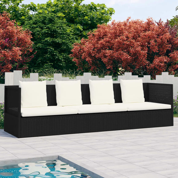 NNEVL Garden Bed with Cushion & Pillows Poly Rattan Black