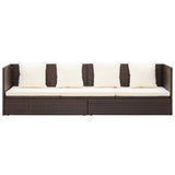 NNEVL Outdoor Lounge Bed with Cushion & Pillows Poly Rattan Brown