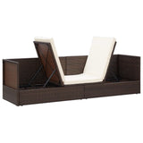 NNEVL Outdoor Lounge Bed with Cushion & Pillows Poly Rattan Brown