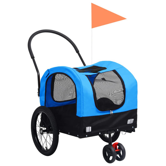 NNEVL 2-in-1 Pet Bike Trailer and Jogging Stroller Blue and Black