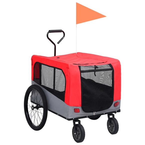 NNEVL 2-in-1 Pet Bike Trailer and Jogging Stroller Red and Grey