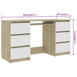 NNEVL Writing Desk White and Sonoma Oak 140x50x77 cm Engineered Wood