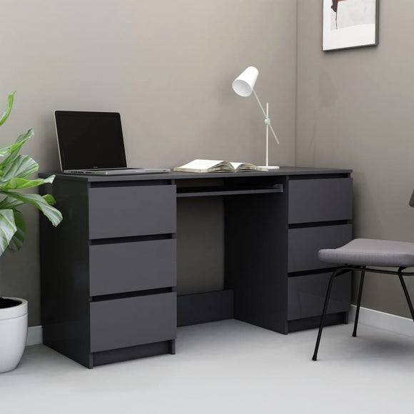 NNEVL Writing Desk High Gloss Grey 140x50x77 cm Chipboard
