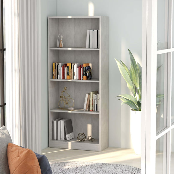 NNEVL 4-Tier Book Cabinet Concrete Grey 60x24x142 cm Chipboard